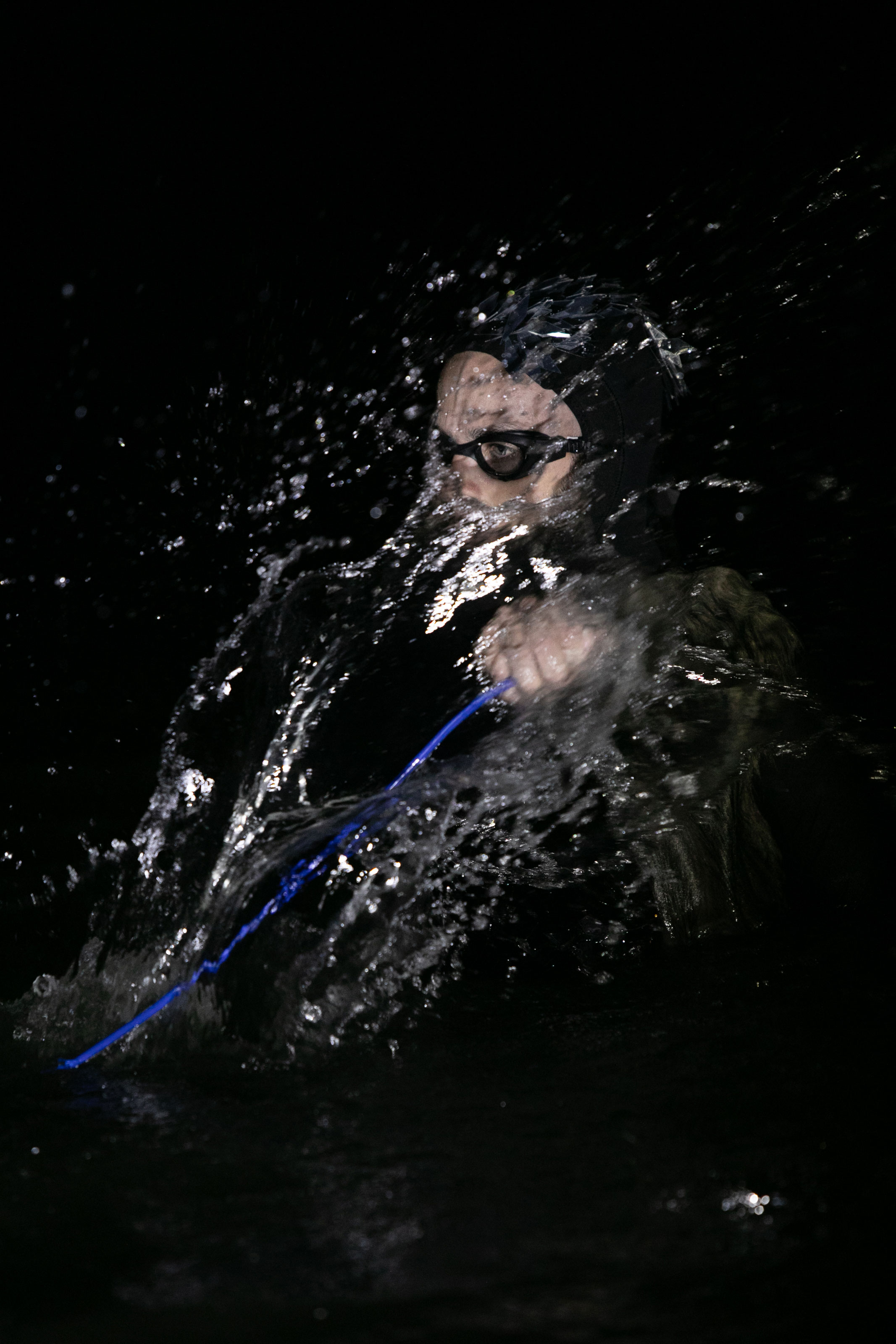 Oscar Bueno floating on the river