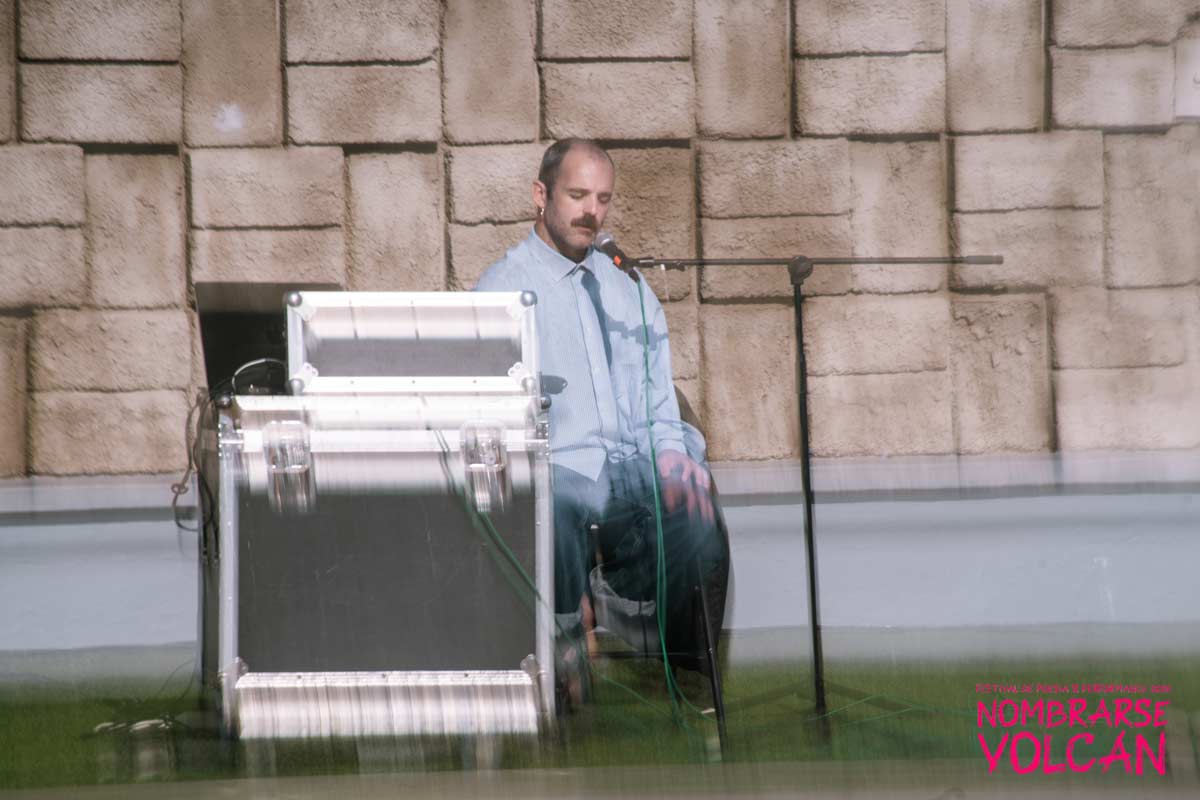 Óscar Bueno floating on the river