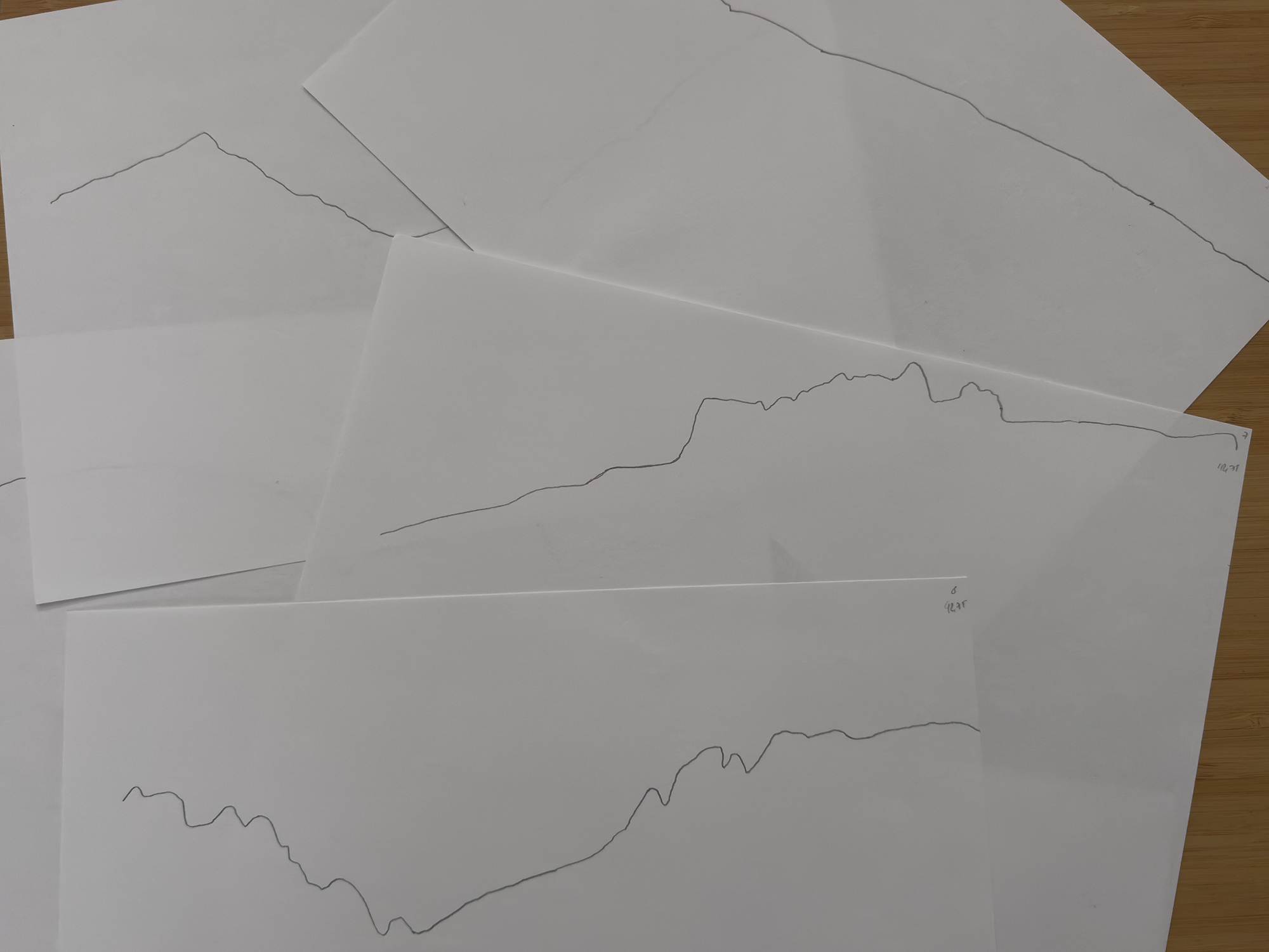 Score of the piece, with a drawing of a landscape and some handwritten notes